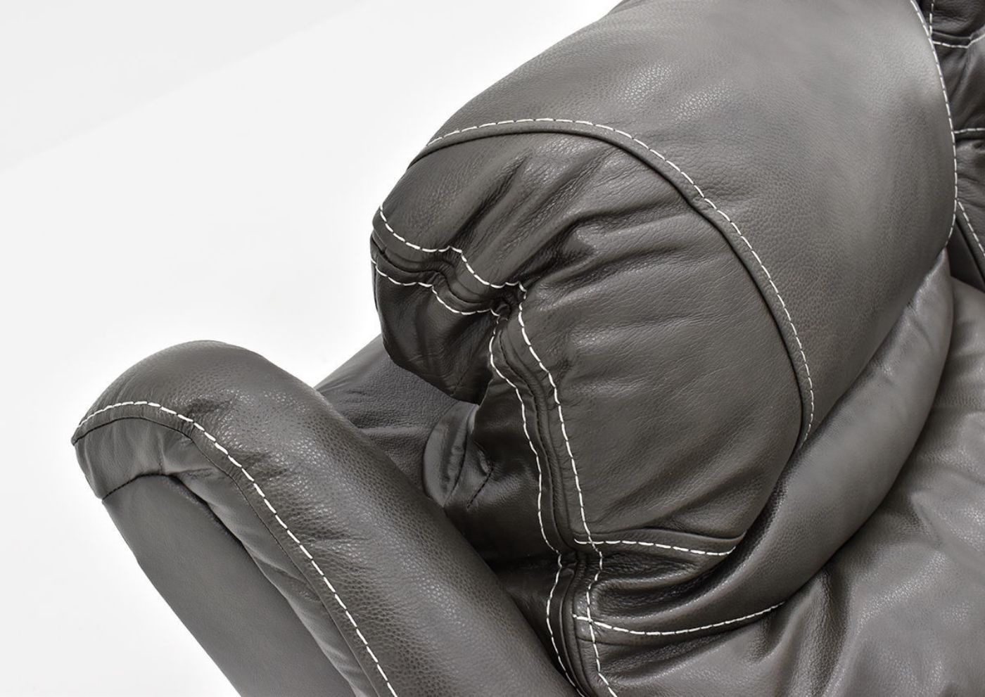 Close Up View of the Raised Headrest on  the Dallas POWER Reclining Loveseat in Gray   | Home Furniture Plus Bedding