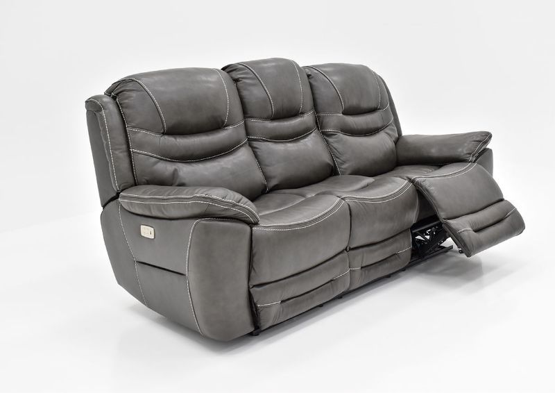 Slightly Angled View of the Dallas POWER Reclining Sofa in Gray with Footrest Opened | Home Furniture Plus Bedding