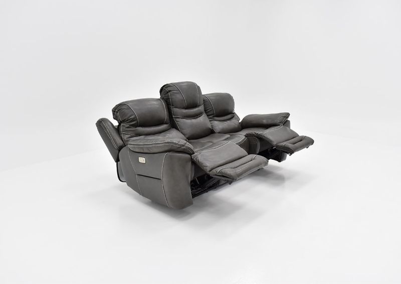 Slightly Angled View of the Dallas POWER Reclining Sofa in Gray with Recliners Opened | Home Furniture Plus Bedding