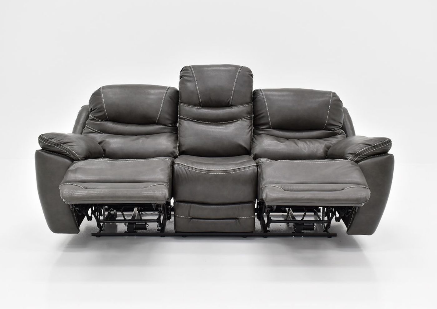 Front Facing View of the Dallas POWER Reclining Sofa in Gray with Footrests Extended | Home Furniture Plus Bedding