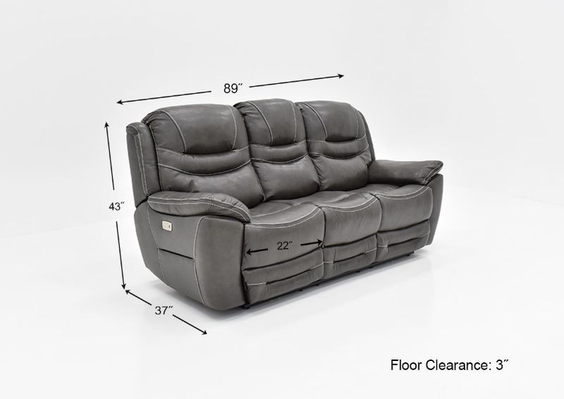 Dimension Details of the Dallas POWER Reclining Sofa in Gray | Home Furniture Plus Bedding