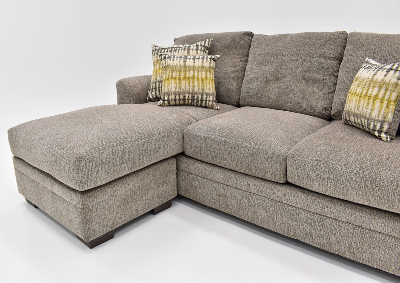 Angled Close Up View of the Perth Sofa with Chaise in Pewter by Peak Living Furniture | Home Furniture Plus Bedding