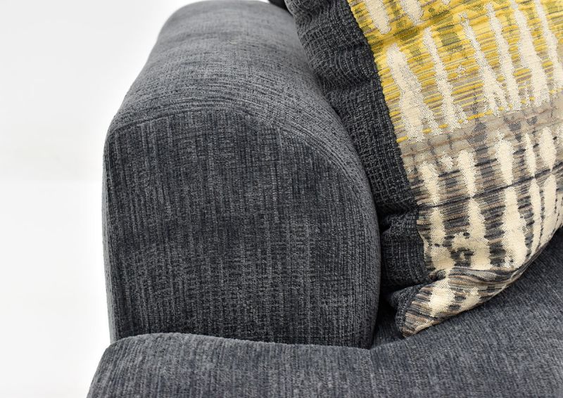Close Up  View of the Arm on the Perth Sofa with Chaise in Smoke by Peak Living Furniture | Home Furniture Plus Bedding