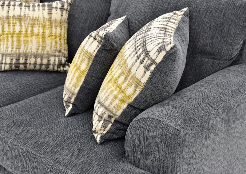 Close Up  View of the Accent Pillows on the Perth Sofa with Chaise in Smoke by Peak Living Furniture | Home Furniture Plus Bedding