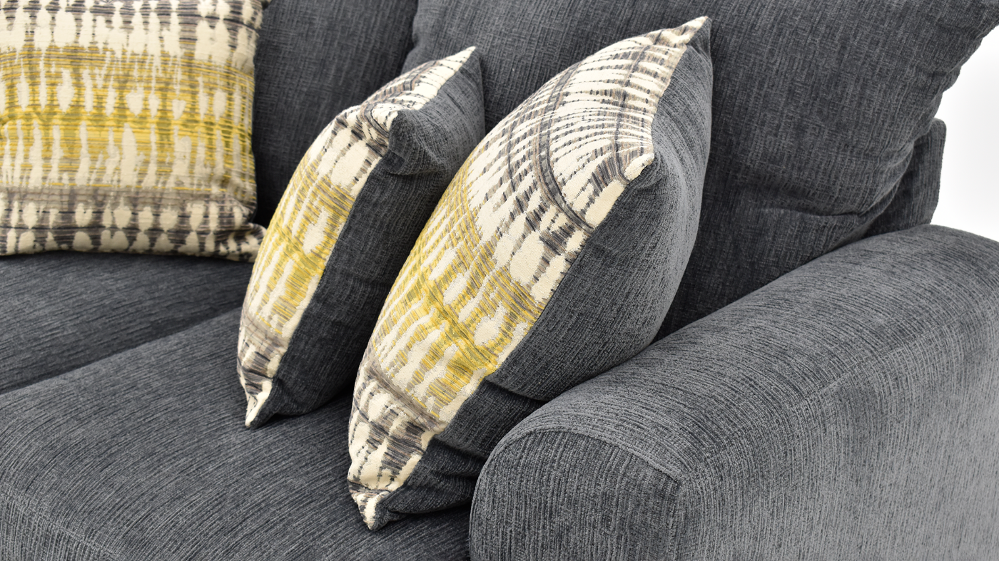 Close Up View of the Accent Pillows on the Perth Loveseat in Smoke Gray by Peak Living Furniture | Home Furniture Plus Bedding