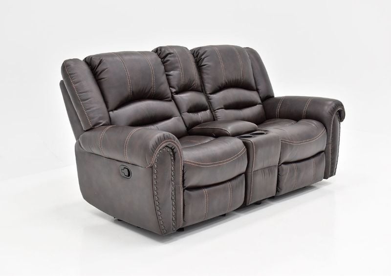 Slightly Angled View of the Torino Reclining Loveseat in Brown by Man Wah | Home Furniture Plus Bedding