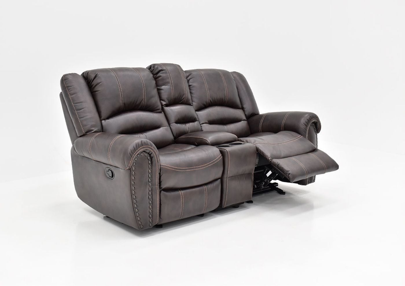Slightly Angled View with the Footrest Opened of the Torino Reclining Loveseat in Brown by Man Wah | Home Furniture Plus Bedding