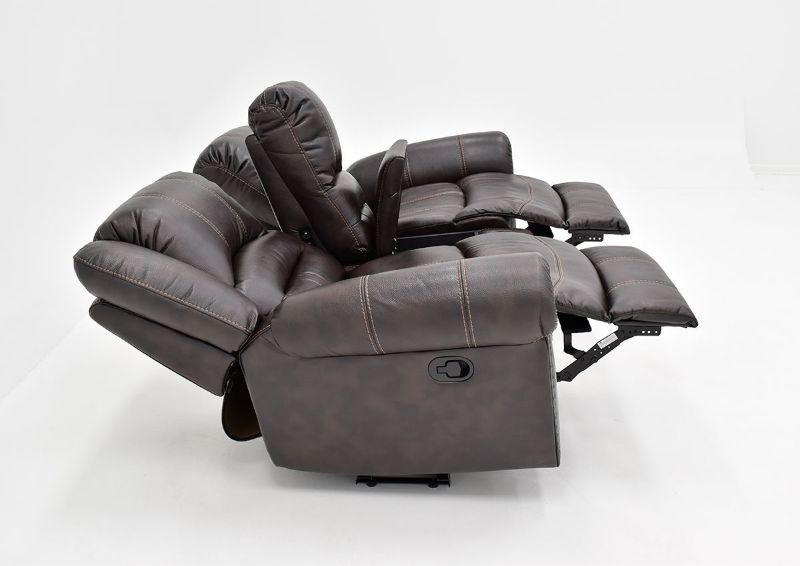 Fully Reclined Side Facing  View with the Footrests Opened of the Torino Reclining Loveseat in Brown by Man Wah | Home Furniture Plus Bedding