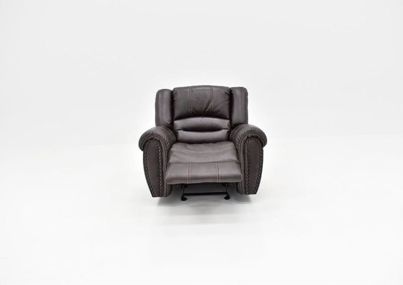 Front Facing View of the Reclined Torino Glider Recliner in Brown by Man Wah | Home Furniture Plus Bedding