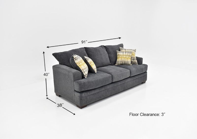 Dimension Details of the Perth Sofa in Smoke Gray by Peak Living | Home Furniture Plus Bedding