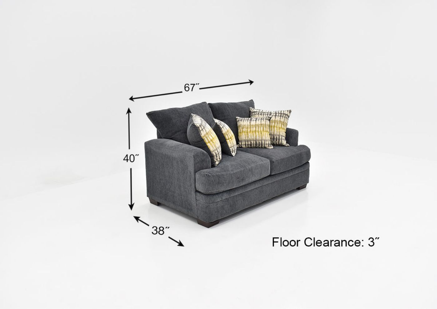 Dimension Details of the Perth Loveseat in Smoke Gray by Peak Living | Home Furniture Plus Bedding