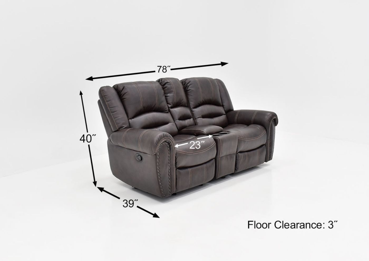 Dimension Details of the Torino Reclining Loveseat in Brown by Man Wah | Home Furniture Plus Bedding