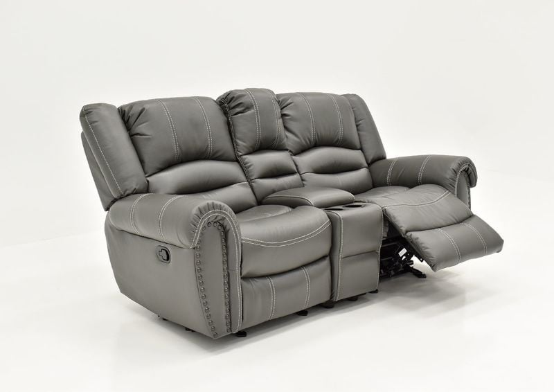 Slightly Angled View with the Footrest Opened of the Torino Reclining Loveseat in Gray by Man Wah | Home Furniture Plus Bedding