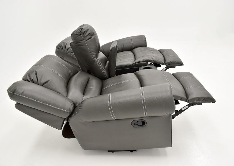 Fully Reclined Side Facing View with the Footrests Opened of the Torino Reclining Loveseat in Gray by Man Wah | Home Furniture Plus Bedding