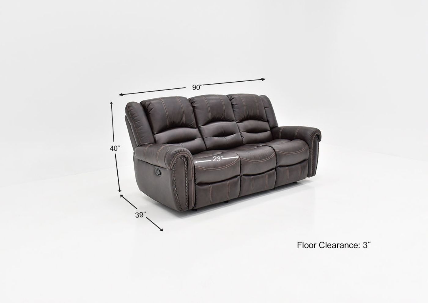 Dimension Details of the Torino Reclining Sofa in Brown by Man Wah | Home Furniture Plus Bedding