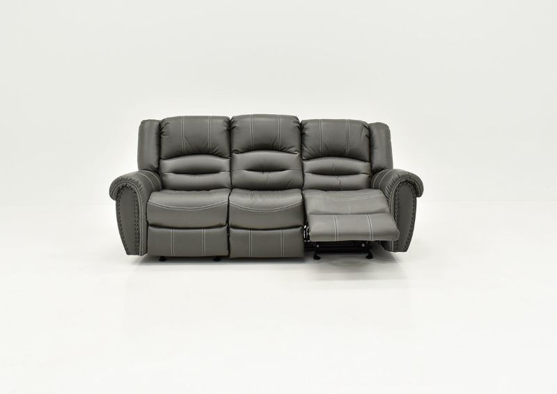 Front Facing View with One Footrest Opened on the Torino Reclining Sofa in Gray by Man Wah | Home Furniture Plus Bedding