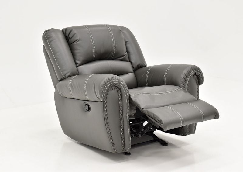 Slightly Angled View of the Reclined Torino Glider Recliner  in Gray by Man Wah | Home Furniture Plus Bedding