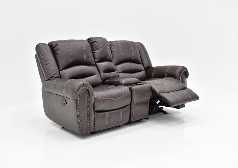 Slightly Angled View  of the Torino Reclining Loveseat in Brown by Man Wah | Home Furniture Plus Bedding
