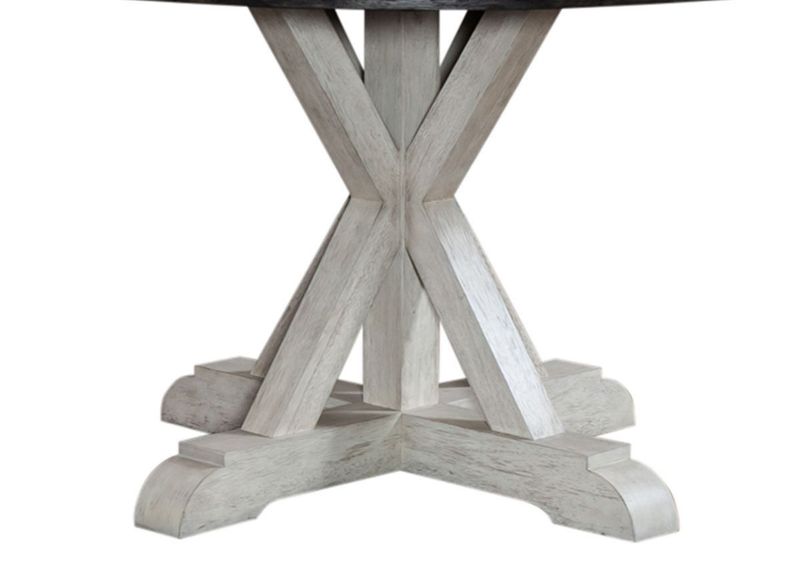 Close Up View of the Base of the Willowrun  Round DIning Table in Two-Tone White and Gray by Liberty Furniture | Home Furniture Plus Bedding