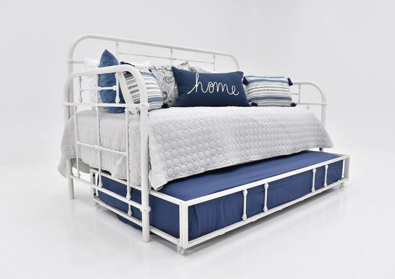 Slightly Angled View of the Vintage Metal Daybed with Trundle in White by Liberty Furniture | Home Furniture Plus Bedding