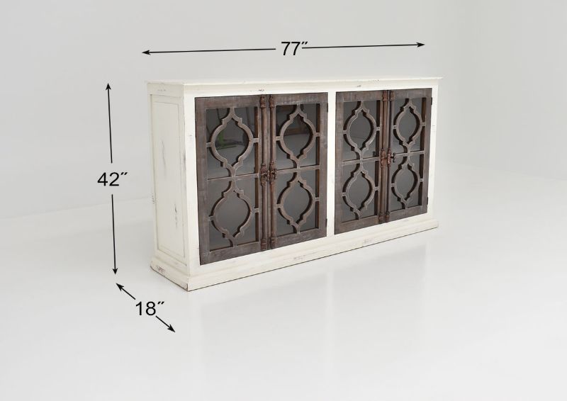 Dimension Details of the White India 4 Door Console Cabinet by Vintage Furniture | Home Furniture Plus Bedding