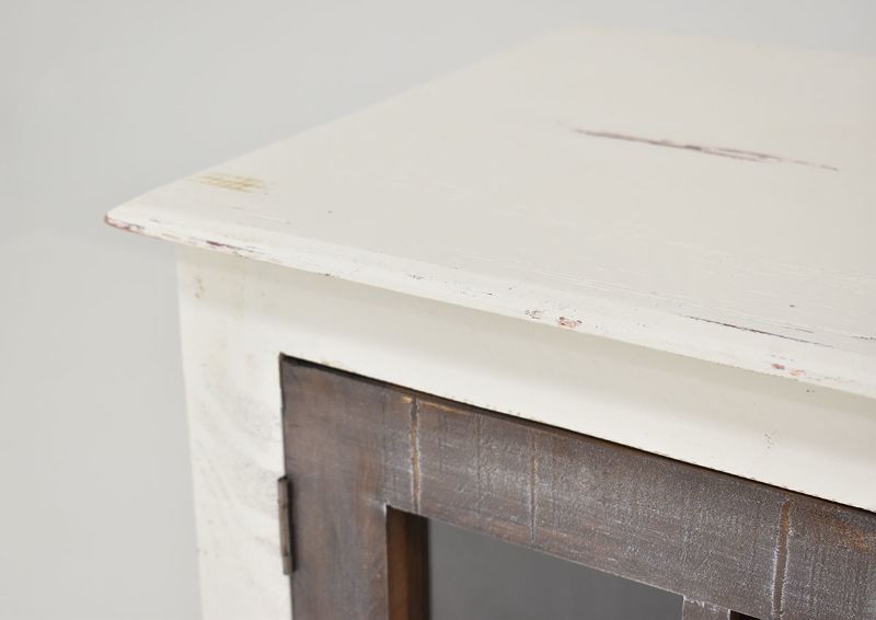 Close Up Corner  View of the White India 4 Door Console Cabinet by Vintage Furniture | Home Furniture Plus Bedding