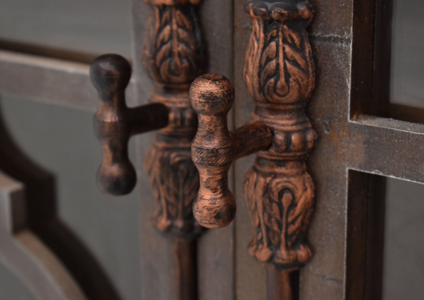 Close Up   View of the Door Handles on the White India 4 Door Console Cabinet by Vintage Furniture | Home Furniture Plus Bedding