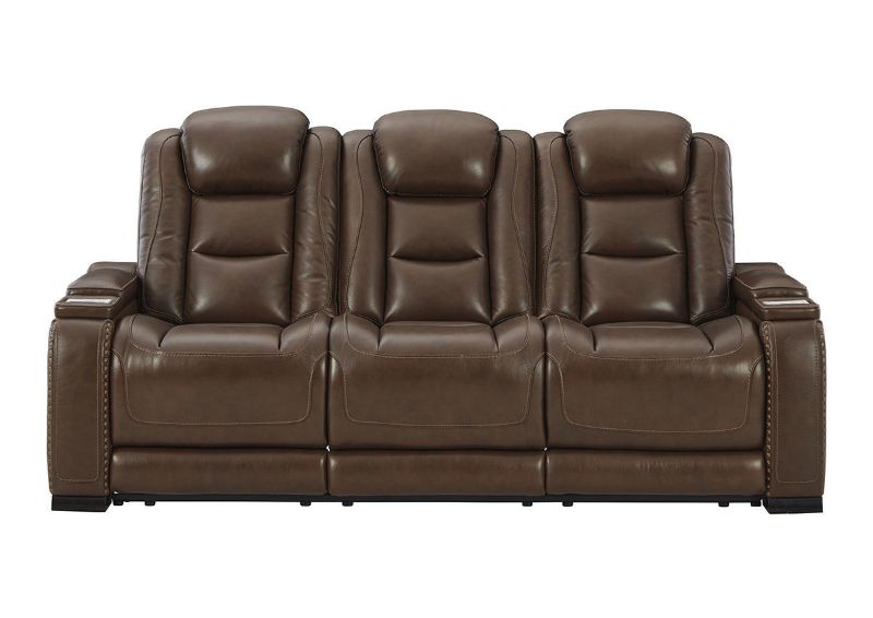 Front Facing View of the Man-Den Power Reclining Sofa in Mahogany Brown by Ashley Furniture | Home Furniture Plus Bedding