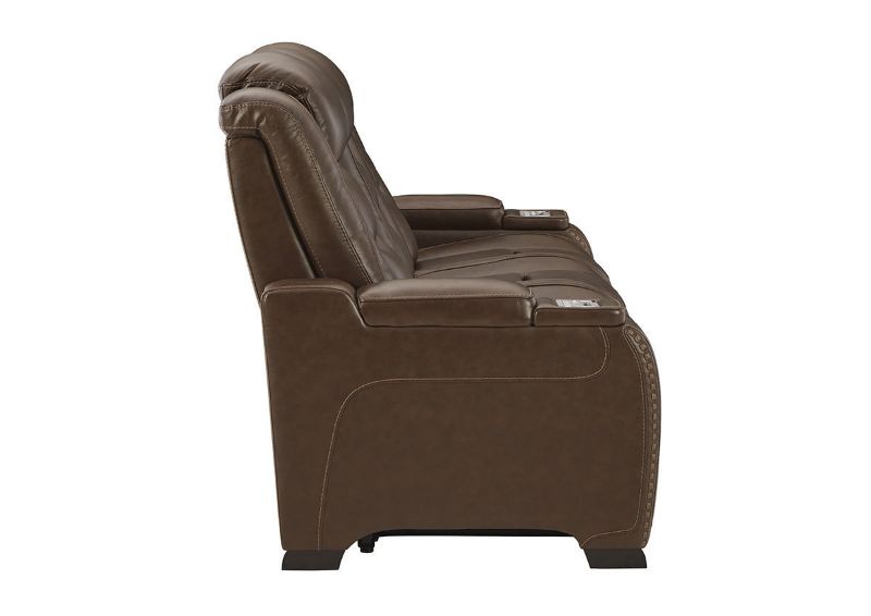 Side View of the Man-Den Power Reclining Sofa in Mahogany Brown by Ashley Furniture | Home Furniture Plus Bedding