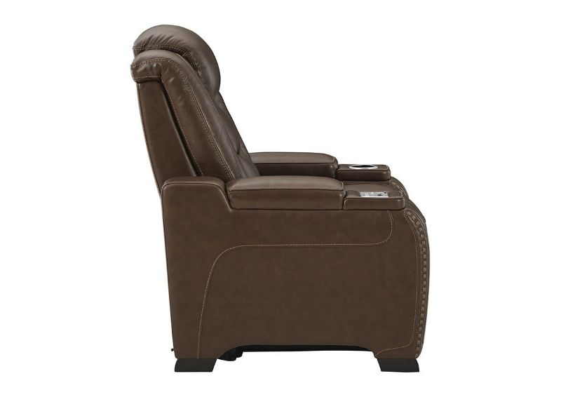 Side View of the Man-Den Power Recliner in Mahogany Brown by Ashley Furniture | Home Furniture Plus Bedding