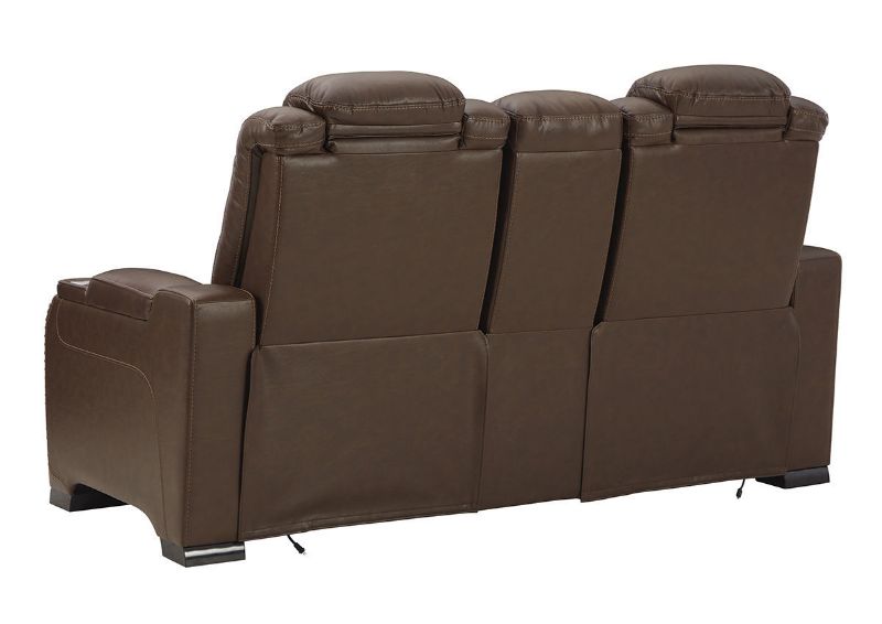 Slightly Angled Rear View of the Man-Den Power Reclining Loveseat in Mahogany Brown by Ashley Furniture | Home Furniture Plus Bedding