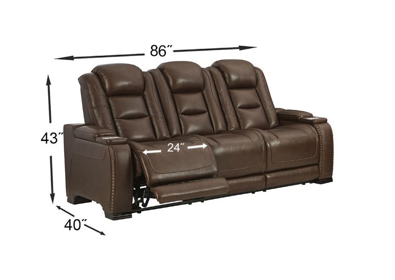 Dimension Details of the Man-Den Power Reclining Sofa in Mahogany Brown by Ashley Furniture | Home Furniture Plus Bedding
