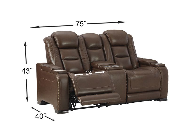 Dimension Details of the Man-Den Power Reclining Loveseat in Mahogany Brown by Ashley Furniture | Home Furniture Plus Bedding