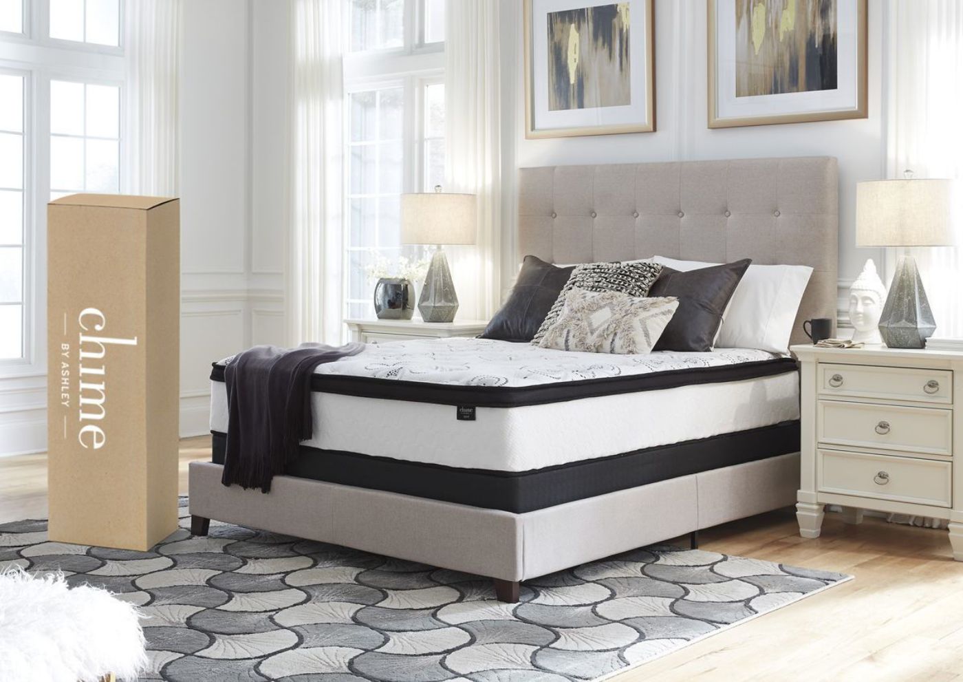 Chime 12 Inch Hybrid Mattress by Ashley Furniture Showing the Room View | Home Furniture Plus Bedding