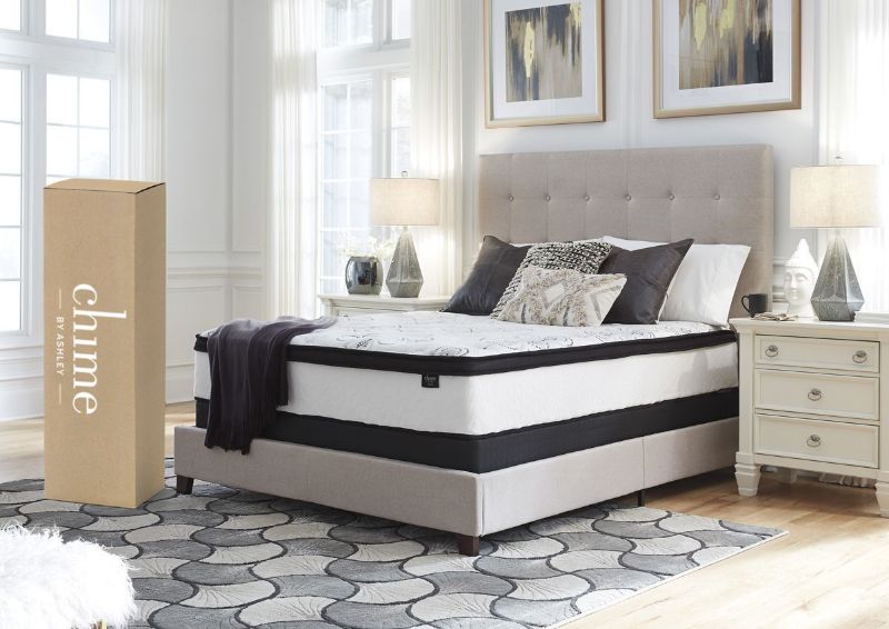 Chime 12 Inch Hybrid Mattress by Ashley Furniture Showing the Room View | Home Furniture Plus Bedding