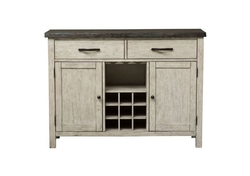 Front Facing View of the Willowrun Sideboard in Rustic White with Weathered Gray Top by Liberty Furniture | Home Furniture Plus Bedding