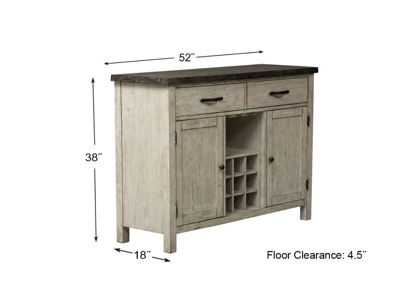 Dimension Details of the Willowrun Sideboard in Rustic White with Weathered Gray Top by Liberty Furniture | Home Furniture Plus Bedding