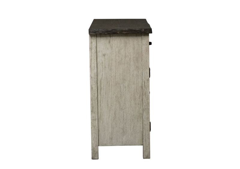 Side View of the Willowrun Sideboard in Rustic White with Weathered Gray Top by Liberty Furniture | Home Furniture Plus Bedding
