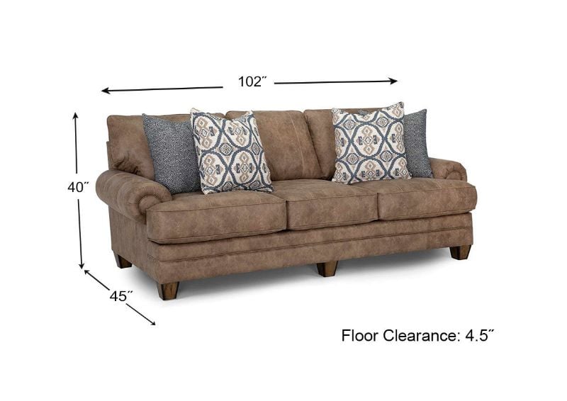 Dimension Details of the Sicily Sofa in Brown by Franklin | Home Furniture Plus Bedding