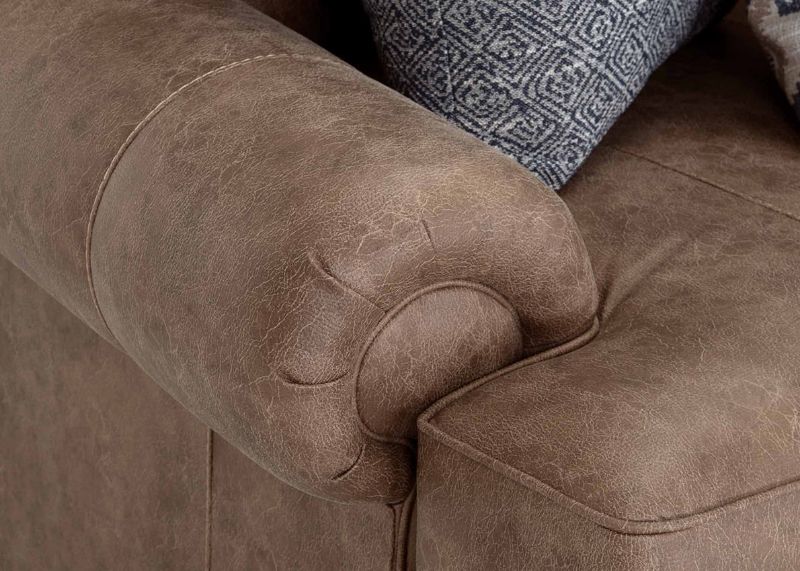 Close Up View of the Arm on the Sicily Sofa in Brown by Franklin | Home Furniture Plus Bedding