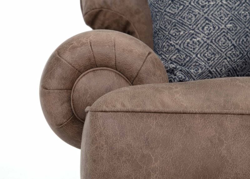 Close Up View of the Arm Front  on the Sicily Sofa in Brown by Franklin | Home Furniture Plus Bedding