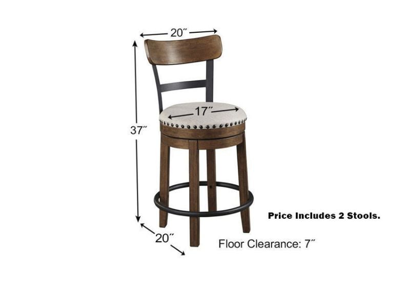 Angle View of the Valebeck 24 Inch Barstool in Brown by Ashley Furniture Showing Dimensions | Home Furniture Plus Bedding