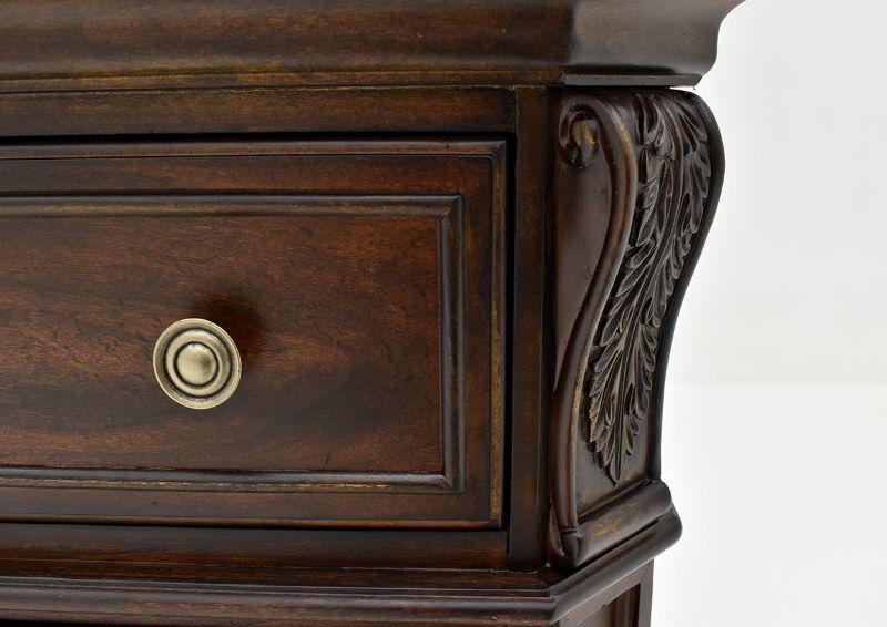 Cherry Brown Devonshire Nightstand Showing the Corner and Knob Details | Home Furniture Plus Bedding