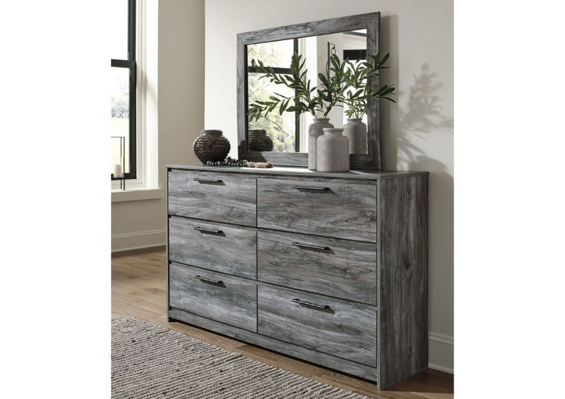 Room View of the Baystorm Dresser with Mirror in Gray by Ashley Furniture | Home Furniture Plus Bedding