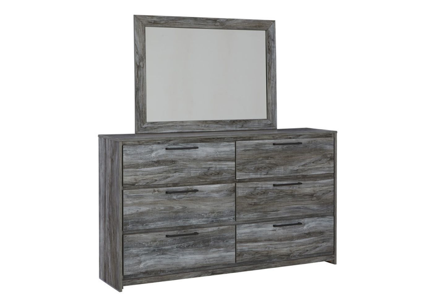 Slightly Angled View  of the Baystorm Dresser with Mirror in Gray by Ashley Furniture | Home Furniture Plus Bedding