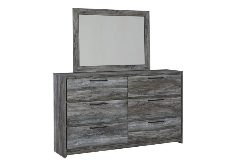 Slightly Angled View  of the Baystorm Dresser with Mirror in Gray by Ashley Furniture | Home Furniture Plus Bedding