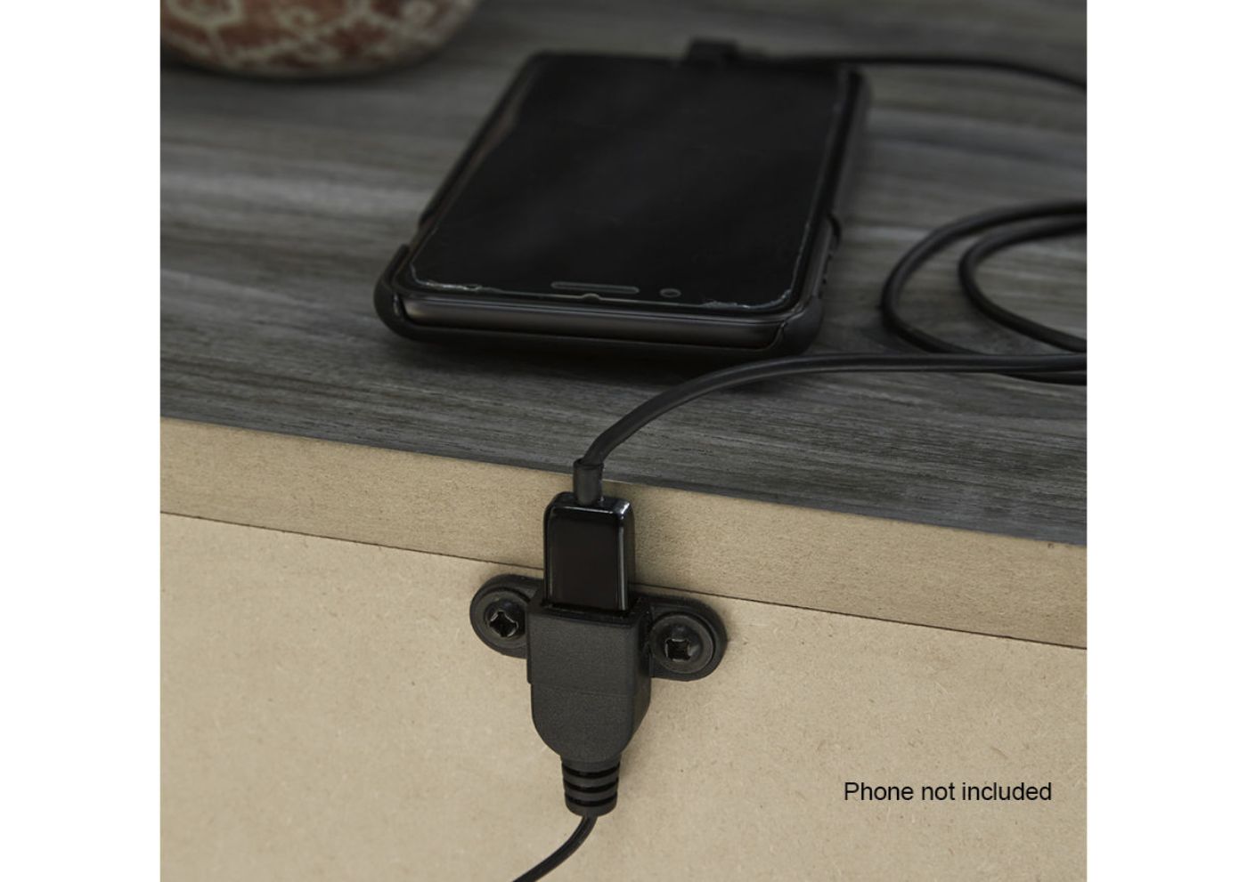 View of the USB Port on the Baystorm Nightstand in Gray by Ashley Furniture | Home Furniture Plus Bedding