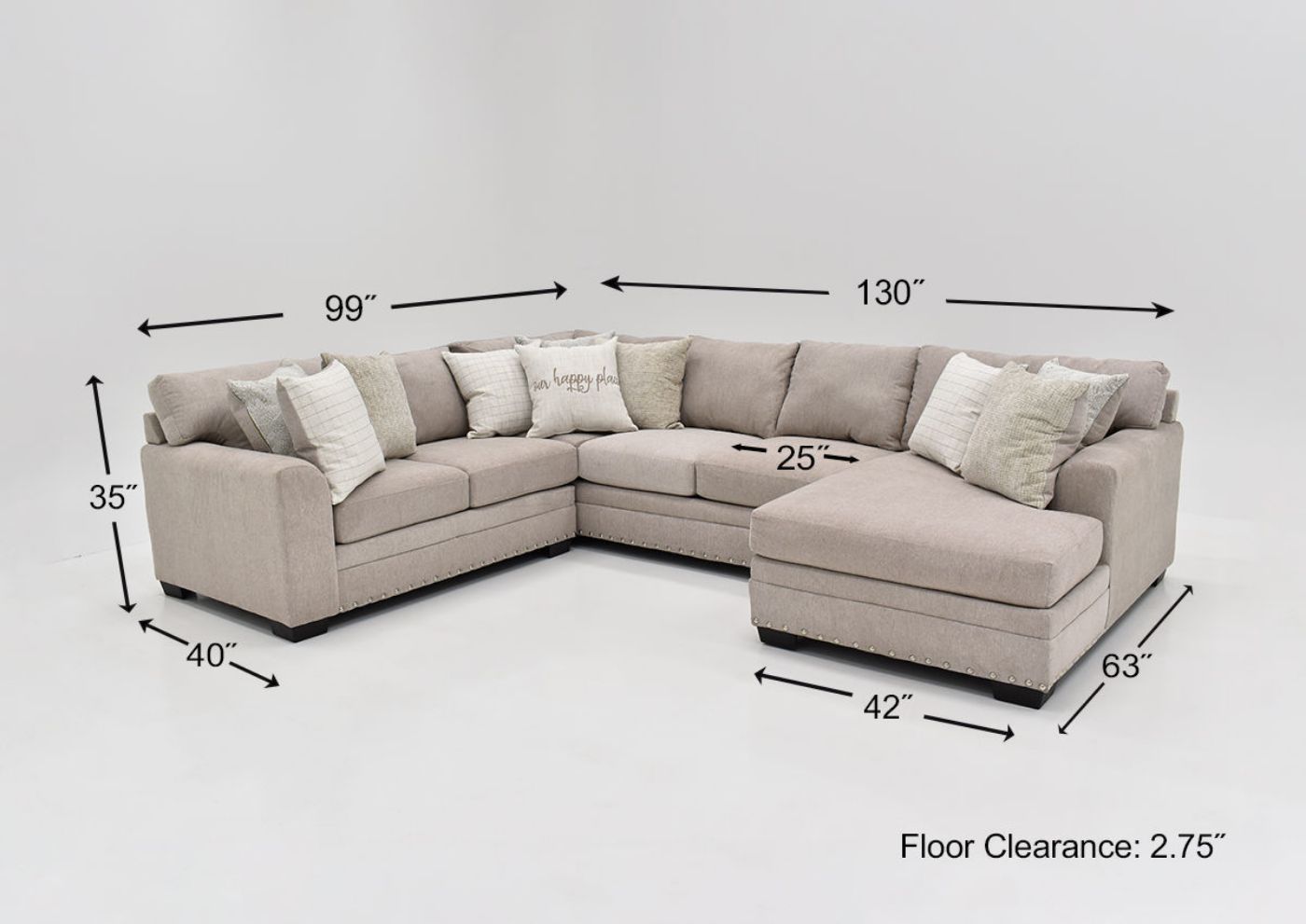 Dimension Details of the Sycamore Sectional Sofa in Sandstone by Behold Home | Home Furniture Plus Bedding