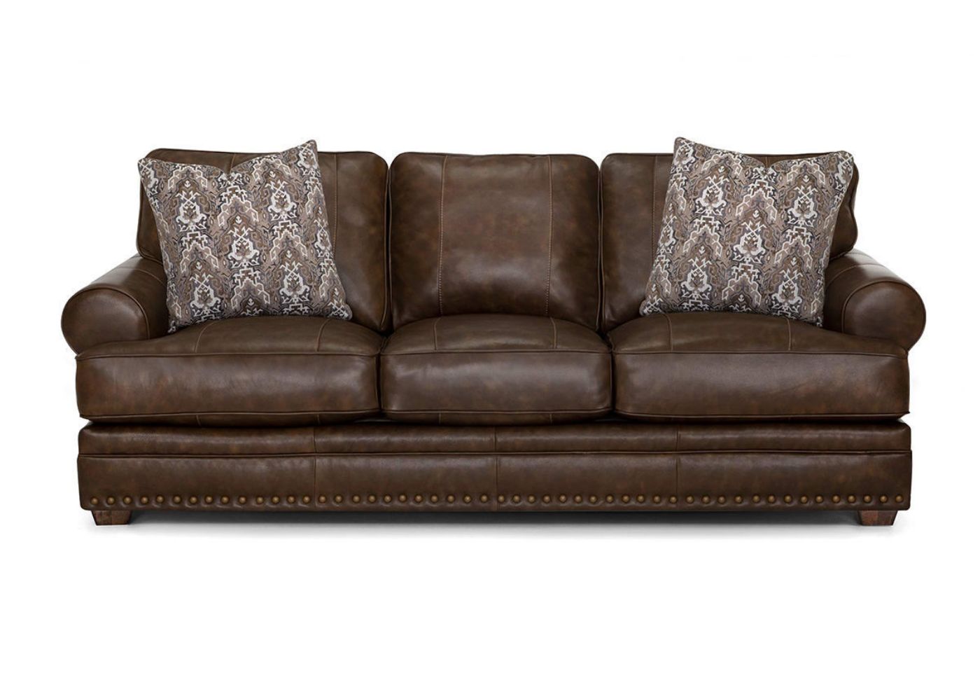 Front Facing View of the Tula Leather Sofa in Brown by Franklin Industries | Home Furniture Plus Bedding