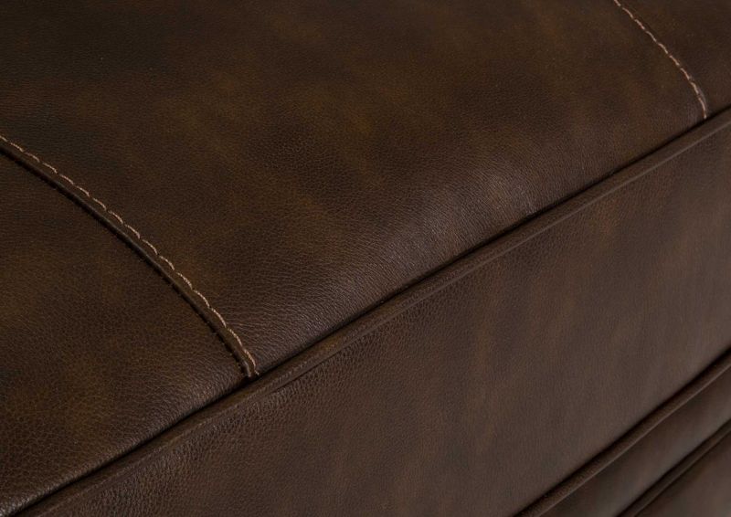 Close Up View of the Stitching on the Tula Leather Sofa in Brown by Franklin Industries | Home Furniture Plus Bedding